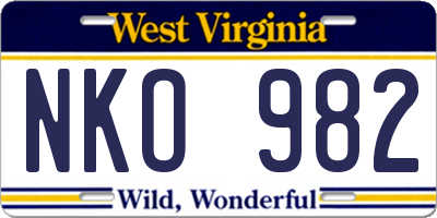 WV license plate NKO982