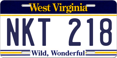 WV license plate NKT218