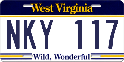 WV license plate NKY117