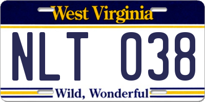 WV license plate NLT038