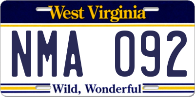 WV license plate NMA092