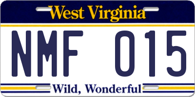 WV license plate NMF015