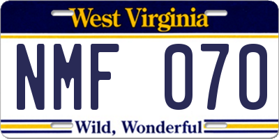WV license plate NMF070