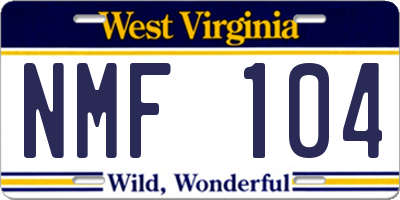 WV license plate NMF104