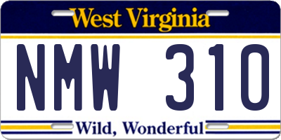 WV license plate NMW310