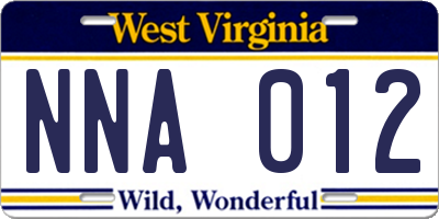 WV license plate NNA012