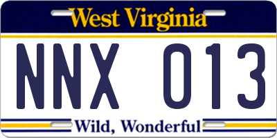 WV license plate NNX013