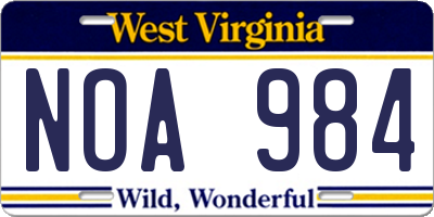 WV license plate NOA984