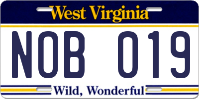 WV license plate NOB019