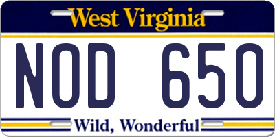 WV license plate NOD650