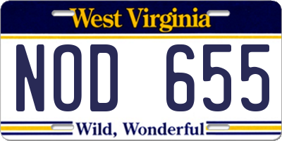 WV license plate NOD655