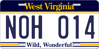 WV license plate NOH014