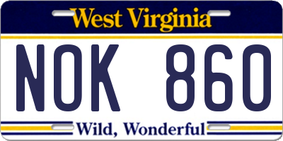 WV license plate NOK860