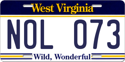 WV license plate NOL073