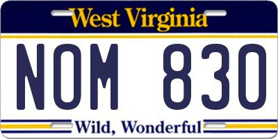 WV license plate NOM830