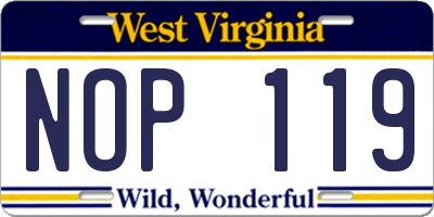 WV license plate NOP119