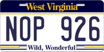 WV license plate NOP926