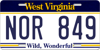 WV license plate NOR849