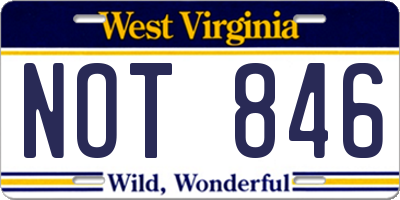 WV license plate NOT846