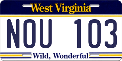 WV license plate NOU103