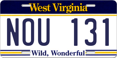 WV license plate NOU131