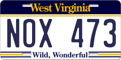 WV license plate NOX473