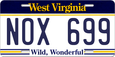 WV license plate NOX699