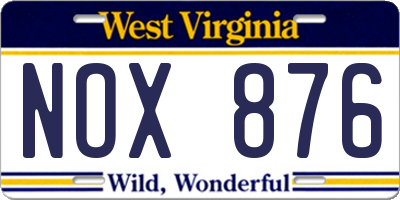 WV license plate NOX876