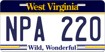 WV license plate NPA220