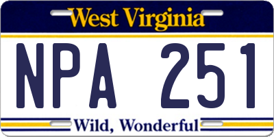 WV license plate NPA251
