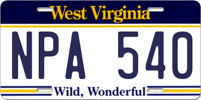 WV license plate NPA540