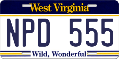 WV license plate NPD555