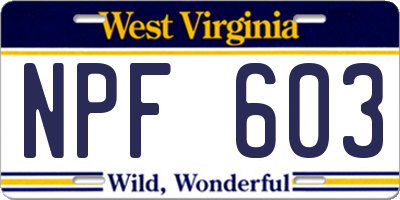 WV license plate NPF603