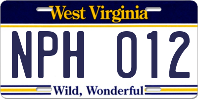 WV license plate NPH012