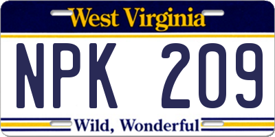 WV license plate NPK209