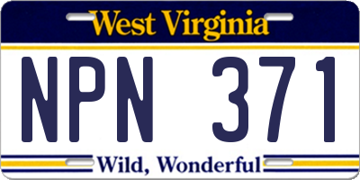 WV license plate NPN371