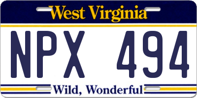 WV license plate NPX494