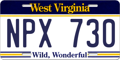 WV license plate NPX730