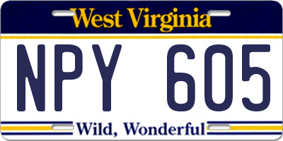 WV license plate NPY605