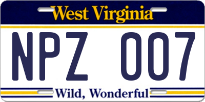 WV license plate NPZ007