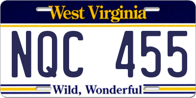 WV license plate NQC455