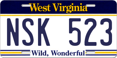 WV license plate NSK523