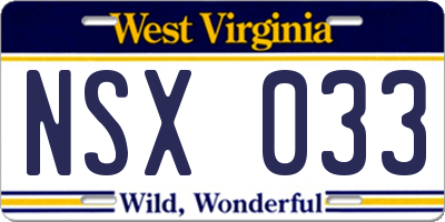 WV license plate NSX033