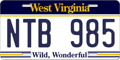 WV license plate NTB985