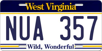 WV license plate NUA357