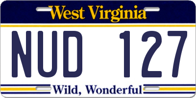 WV license plate NUD127
