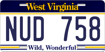 WV license plate NUD758