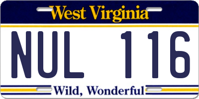 WV license plate NUL116