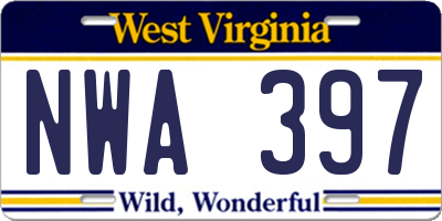 WV license plate NWA397