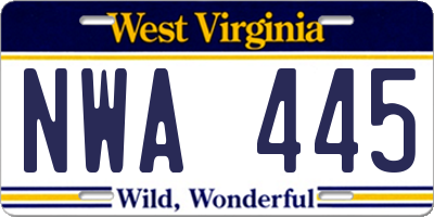 WV license plate NWA445